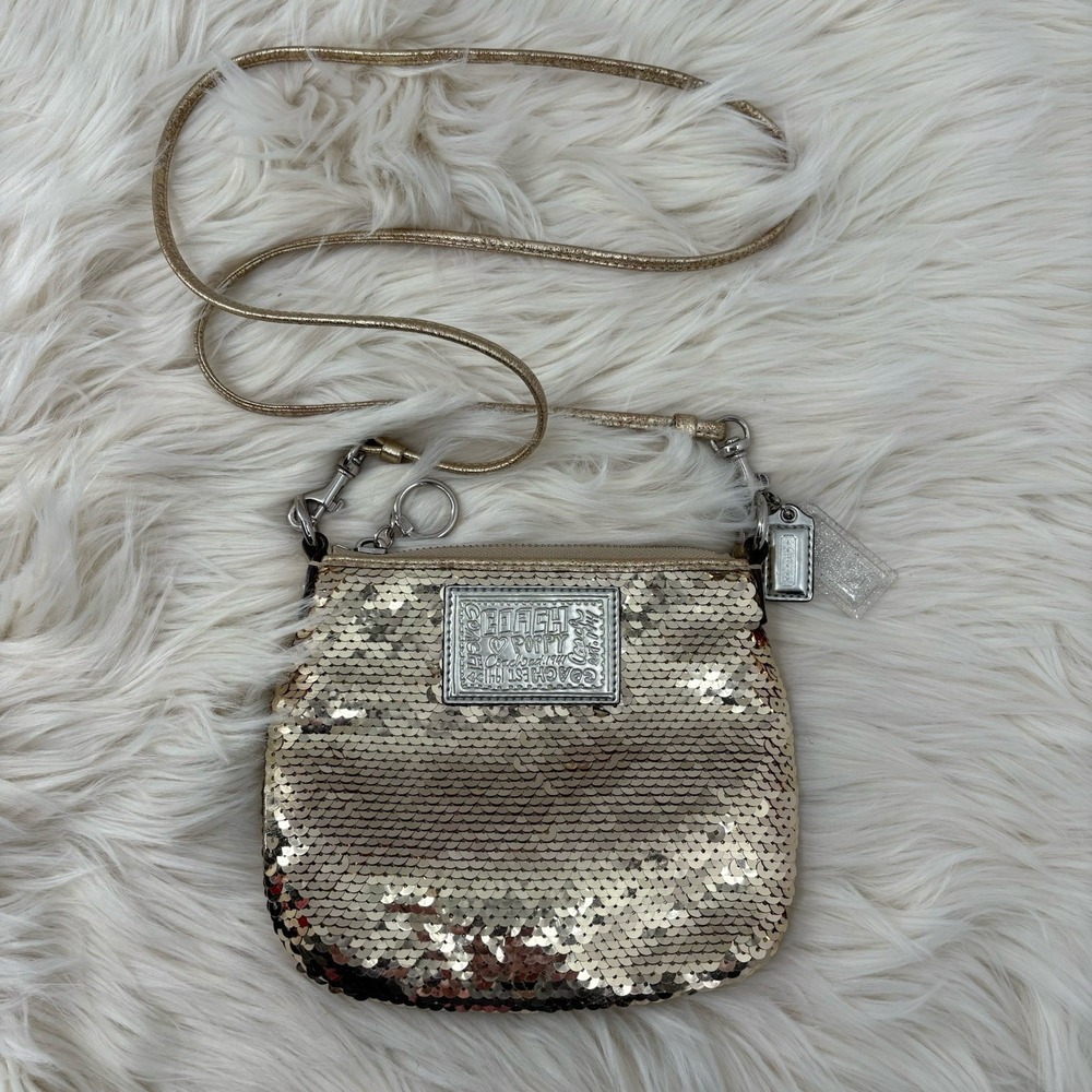 Coach Poppy Rose Gold Sequined DISCO Crossbody Swingpack Purse Bag 44485